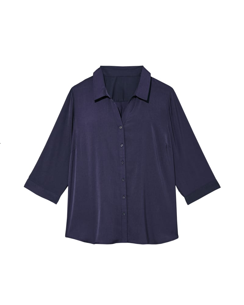 Front of plus size Gracia 3/4 Sleeve Button Down by Prescott New York | Dia&Co | dia_product_style_image_id:119281